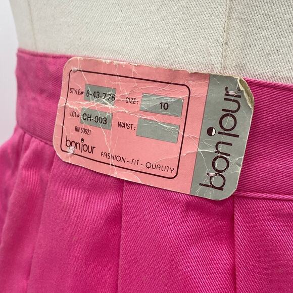 Vintage 80s Cotton Pleated Midi Skirt Button Front High Rise Pink NEW Womens 2/4 - Picture 3 of 9